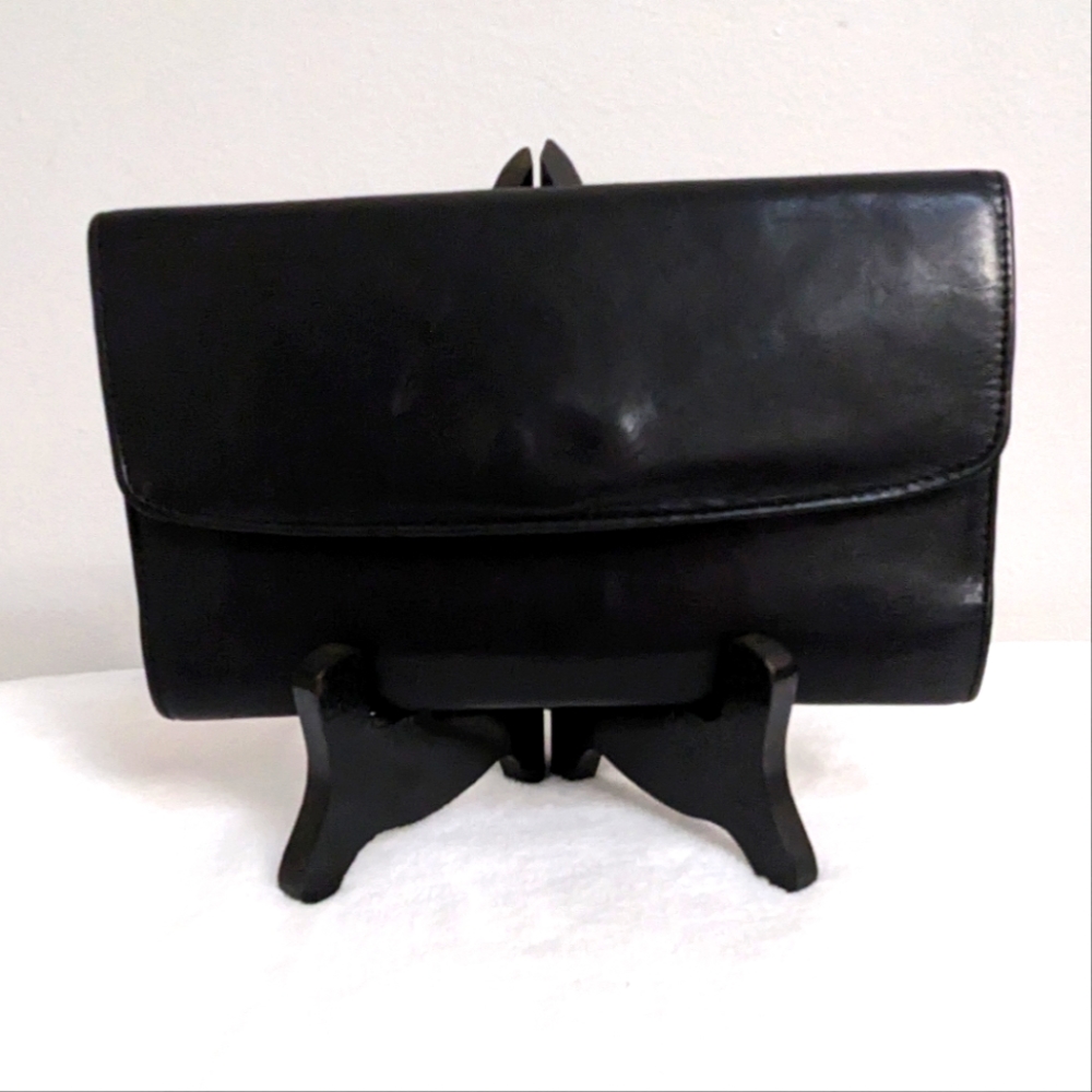 Vintage Coach Black Smooth Glove Leather Long 90's Snap Closure Wallet